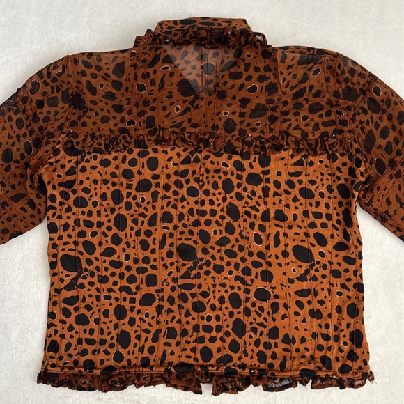 Nadya | Button Front Ruffle Bead Detail Animal Print Blouse Handmade in Bali (S) - Picture 10 of 15